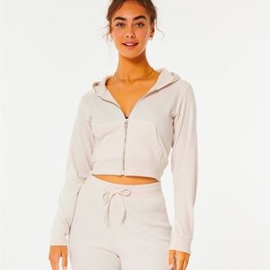 Hollister Gilly Hicks Cropped Waffle Hoodie Zip-Up